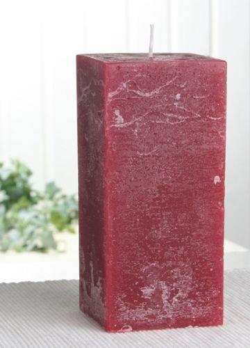 Rustik-Stumpenkerze, viereckig, 15x7,5x7,5 cm Ø, Rubin-Bordeaux