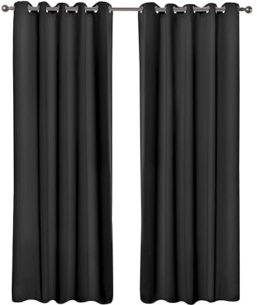 Emma Barclay Cali Curtains - Soft Plain Eyelet & Pencil Pleat Curtain Pair for Bedroom & Living Room (Black, W 90 x L 90 (2 Panels), Eyelet)