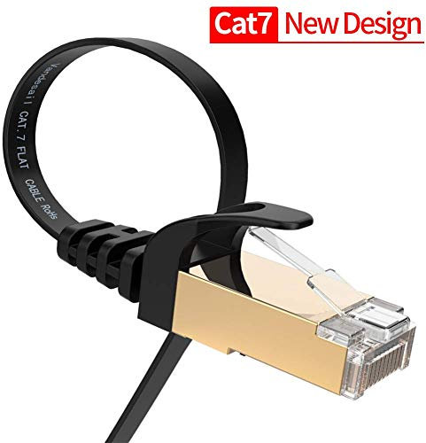 Ethernet Cable 1m, Vandesail CAT7 LAN Network Cable RJ45 Patch Cord STP Gigabit 10/100/1000Mbit/s with Gold Plated Lead for Switch/ Router/ Modem/ Patch Panel (Flat, Black)