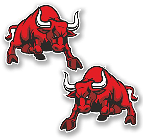 2 x Rot Spanischer Stier Vinyl Aufkleber (jeweils 10 cm x 10 cm)