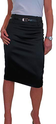 icecoolfashion Women's Satin Below Knee Bodycon Pencil Skirt | Belted Skirt, Evening, Business Office
