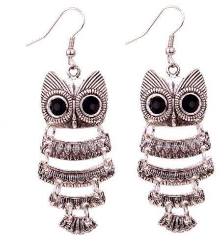 Yazilind Retro Vintage Schmuck Tibet Silber Emaille -Eulen -Ohr-Draht -Haken baumeln Ohrringe - Geschenk-Idee