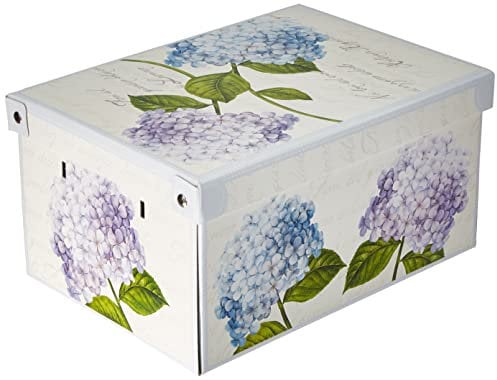 Aufbewahrungsbox mit deckel aus Karton für Kleidung und Wäsche, Hortensien Kleine Kisten aufbewahrung, saisonaler Wechsel, Organizer Ideal für Vakuumbeutel oder Geschenkbox 35x25x17,5 cm