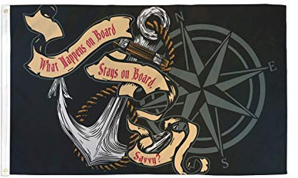 AZ FLAG - Drapeau Pirate Ce qui se passe à bord reste à bord - 150x90 cm - Drapeau What Happens On Board 100% Polyester Avec Oeillets Métalliques Intégrés - Pavillon 110 g