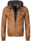 Indicode Herren Aaron Lederjacke mit abnehmbarer Kapuze | Kunstlederjacke Übergangsjacke Brown, S