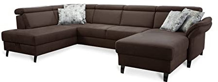 Cavadore Wohnlandschaft Ammerland mit Federkern, Schlafsofa mit Ottomane links und Longchair rechts, inkl. Kopfteilverstellung, 317 x 84 x 193, lederoptik cognac