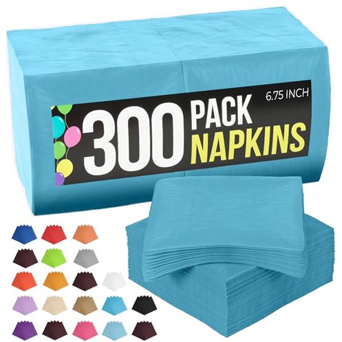 Party Solids Türkis Servietten – 300 Stück, 2-lagige Papierservietten, Vorratspackung für Partys & Feiern