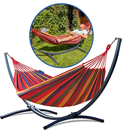 Potenza® Hamac avec Support Métal pour 2 Personnes - Démontable - Charge Max 220 kg - Double XXL - Plus de Stabilité - Support Graphite - Rouge