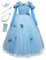 Monissy Costume Reine des Neiges Princesse Elsa Robe Bleu Dentelle Manche Longue Tulle Brillant Papillon Diadème Perruque Gant Baguette Déguisement Halloween Anniversaire