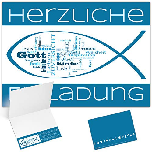 25er XL-Set Einladungskarten Kommunion Konfirmation Taufe Firmung WORTWOLKE - edle Klappkarten für Jungen Mädchen Einladung Karten von BREITENWERK