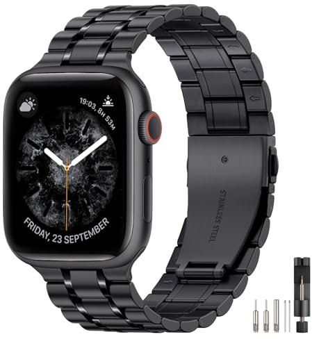 Bestig Cinturino di ricambio regolabile in acciaio inox di alta qualità per Apple Watch Series 6 SE 5 4 3 2 1, Nero opaco/Nero Lucido, 42mm 44mm 45mm 49mm, Bracciale, Sport