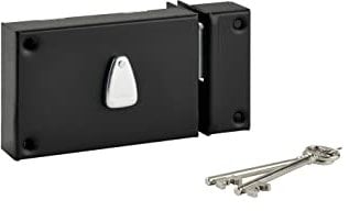 THIRARD - Serratura Orizzontale Applicata 6 Gorges a Chiave per Porta di Cantina - Solo Perno - Destra - Asse 64 mm - 140x88 mm - Nero - 2 Chiavi - Cassa e Gancio Acciaio Cambrato