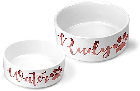 Personalised Pet Bowls Dog Bowl Cat Bowl Rabbit Animal Food Water Treat Mrs Hinch (Large Bowl (1 Lt), Rose Gold)