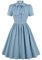 Wellwits Women's Solid Button up Tie Neck 1950s Vintage Shirt Dress L