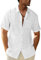 LVCBL Shirt Men Short Sleeve Men Linen Shirt Casual Shirt White XL