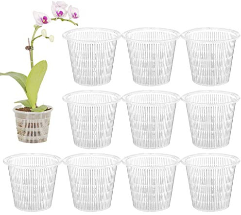 FUFRE Pflanztöpfe, 10 Pcs Orchideentopf Mit Atmungsaktiv Loch, Pflanztöpfe Orchideen Blümentopf Kunststoff Orchideentopf Zum Züchten Und Pflegen Von Orchideen (Weiß-groß)
