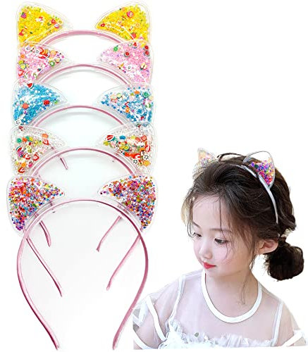 5 Stück Katzenohr-Stirnband, buntes Katzenohren-Pailletten-Stirnband, glitzerndes Metall-Kätzchenohr-Stirnband, süßes Haar-Accessoires für den Alltag von Mädchen oder Party-Dekoration