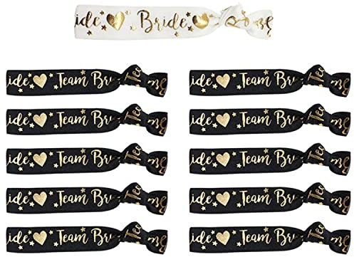 YSUVIN JGA Armbänder Set, 1 Bride und 10 Team Bride Armbänder, JGA Braut Accessoires für Junggesellinnenabschied, Hochzeit, Bachelorette, Brautparty, Haargummi Accessoires, Frauen Dekoration