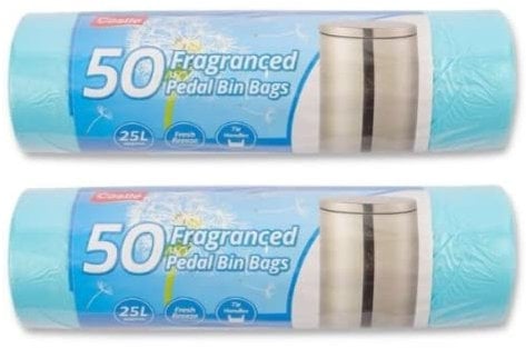 FabFinds Fragranced Bin Liners Plastic Bin Bags for Home Kitchen Office with Tie Handle (100X Fresh Breeze, 25L)