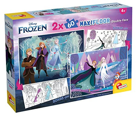Liscianigiochi 97906 Disney Puzzle Maxifloor Df 2 X 60 Frozen, Blau, Weiß, Silber