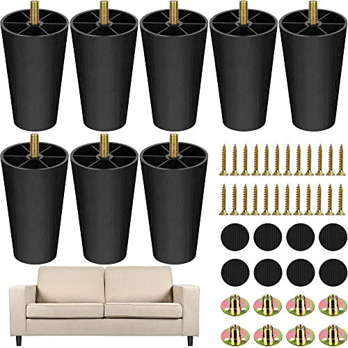 Plastic Furniture Legs with M8 T-nuts Screws Tapered Sofa Couch and Chair Legs Replacement Furniture Legs for DIY Projects Sofas Coffee Tables Dressers Beds (8, 4inch)