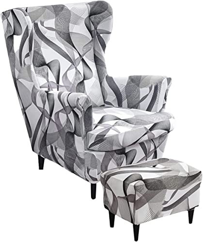 AQIGR 2 Teilig Ohrensessel Überzug Mit Ottomane Schonbezug Stretch Sessel Überwürfe Ohrensesselbezüge Bezug Sesselhusse Tiger Stuhlbezug (Color : #21)