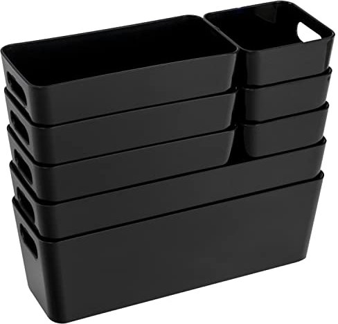 Hummelladen 8 Teile Organizer Set - 10 cm hoch - schwarz - Boxen in 3 Größen - Schubladeneinsatz - passend für Schubladen von 30 x 50 cm