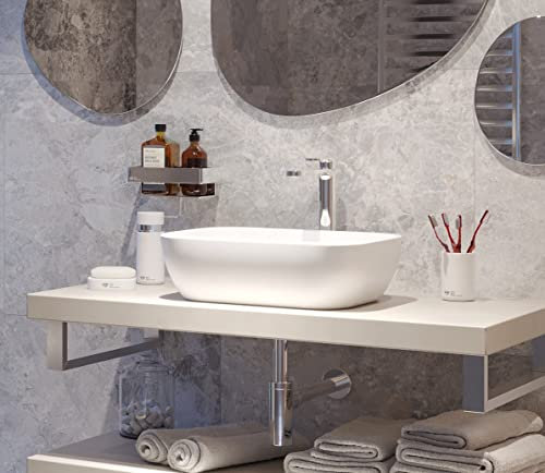 Swiss Aqua Technologies Lavabo Infinitio 45,5x32,5 cm | Blanco mate | Lavabo Cerámico Ultrafino Sin Demasiado | Diseño Rectangular | Blanco