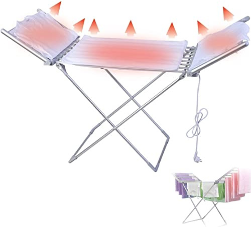 Tendedero De Ropa con Calefacción Eléctrica de 20 Barras con Alas, Tendedero Eléctrico de Plegable 230W, Calentador de Toallas Universal 220-240V
