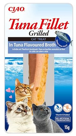 INABA Tuna Fillet Grilled, Katzen Leckerlies mit 88% Thunfisch, 12x25g | Eine einzige Proteinquelle, Katzenleckerlis ohne Nebenerzeugnisse, ohne Zucker, Thunfisch-Snack für Katzen