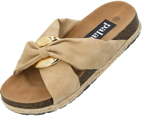 Palado Damen Pantoletten Bandi - elegante Sandalen - bequeme Hausschuhe - modische Sommerschuhe sand UK6 - EU39