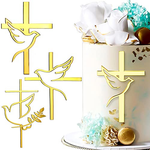Baby Shower Cake Topper Taufe Deko Junge Happy Birthday Tortendeko Geburtstag Taufdeko Erstkommunion Tortentopper Taube Kreuz Torten Topper Acryl Tortenaufleger Mädchen Cupcake Topper Kuchen Deko