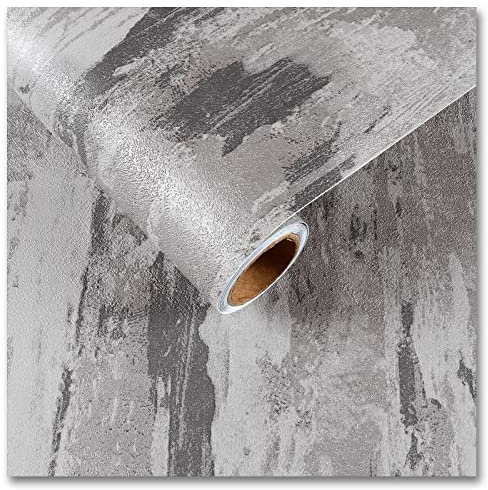 CRE8TIVE Papier Peint Effet Beton Gris Papier Adhesif pour Meuble Cuisine 30cm x 200cm Papier Peint Salon Salle de Bain Papier Peint Adhesif Mural Film Autocollant Industriel Plan de Travail Cuisine