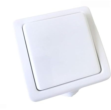 Conmutador exterior IP54, 10A 250V, blanco, ideal para controlar luces y dispositivos eléctricos en exteriores.