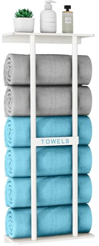 STWWO Mensole Portasciugamani da Bagno Porta Asciugamani da parete Bianco 76cm Porta Salviette Grandi Asciugamani Organizer Portasciugamani Verticale con ripiano per Bagno Cucina Toilette