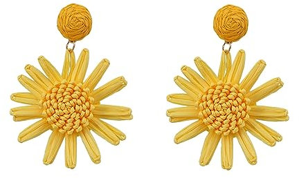 TOEECY Rattan Ohrringe für Frauen und Mädchen Blume Groß Handgemachte Geflochtenes Böhmischer Ethnischer Stil Boho Retro Mode Persönlichkeit Strand Geschenke Schmuck (Gelb)