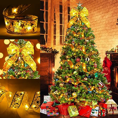 Qivine 10M LED Nastro Luminoso Natale, Catena Luminosa per Albero di Natale Con 100 Luci a LED, Filo di Rame Fata, per Decorazioni Feste Matrimoni Vacanze (Oro)