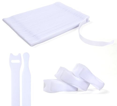OneLeaf 120PCS Reusable Cable Ties, 6 × 1/2'' Adjustable Cords Organiser, Multi-Purpose Hook&Loop Cable Straps, Fastening Wire Ties Management for Computer/Laptop/TV/Electronics, White