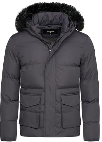 Soulstar Herren warme Winterjacke mit Kapuze Parka Winter-Mantel Steppjacke Jacket Puffer-Jacke S2_ADLER-Charcoal-XXL