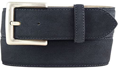 BELTINGER Gürtel aus Veloursleder mit altsilberner Gürtelschnalle 4 cm | Velour-Ledergürtel 40mm | Wildleder-Gürtel alt-silber 4cm