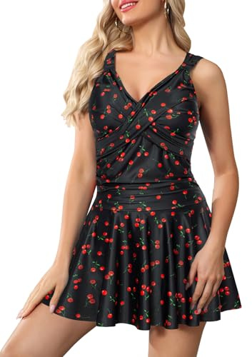 GRACE KARIN Women's Summer V-Neck One-piece Swimsuit Floral Swimsuit with Shorts