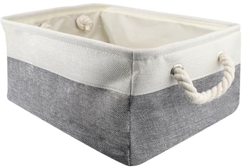 Körbe Aufbewahrung, Faltbare Aufbewahrungsbox,Mangata Canvas-Aufbewahrungsbox,Stoffkorb Aufbewahrung,geeignet zur Aufbewahrung Kleidung, Snack,Spielzeug, Kosmetika, Bücher usw (41x31x20cm,grau-weiß)