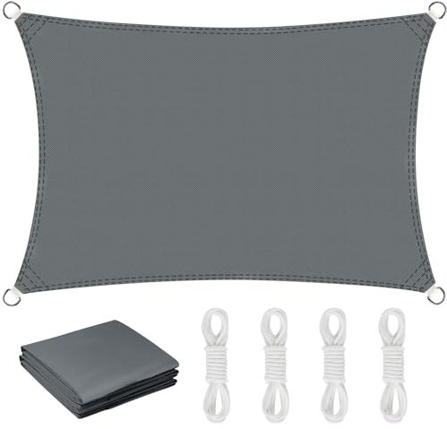 AFXXE Toldo Vela Impermeable 3x4 Metros, Protección Solar y UV, Rectangular para Jardines, Terrazas, Piscinas (Gris)