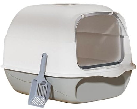 Fully Covered Cat Litter Boxes Hooded Pet Litter Tray Foldable for Small Animals Pet Supplies Potty Toilet and, Gray