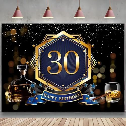 Photo Studio Booth Fond Adulte Joyeux 30e Anniversaire Fête Bannière Toile De Fond Photographie Bouteille De Vin Et Verre 300x200CM