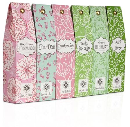 Leo & Lilo Kleiner Jahresgruß - Handcreme Geschenksets - 6er-Set mit einzeln verpackten Naturkosmetik zertifizierten Handcremes - Intensive Pflege für trockene Hände - 6 x 20 ml