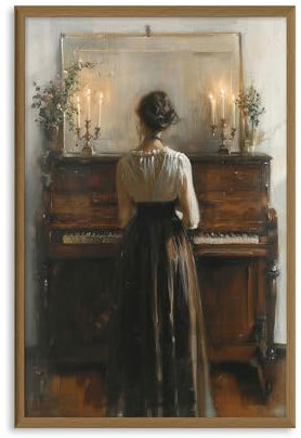 XMMPOT Leinwandbild, Motiv: Frau Klavier, gerahmt, Wandkunst für Wohnzimmer, Vintage-Portraits, Badezimmer, Wanddekoration, Drucke, 40,6 x 61 cm