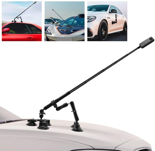 HAFOKO 8 in 1 Dreifach Kamera Saugnapf Auto Halterung Kit mit 47 Unsichtbarer Selfie Stick für Insta 360 X4, X3, X2, X,One RS,R Kamera Saugnapf Kompatibel für GoPro 13/12/11/10/9/8/7 Außerhalb