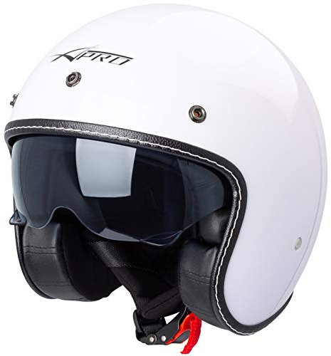 A-Pro Motorrad Jet Helm Cafe Racer ECE 22-06 Sonnenblende Scooter Weiß XXL