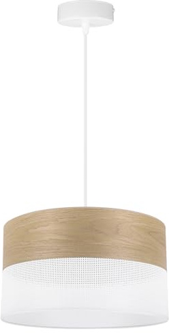 Light-Home Emily Lampenschirm Hängelampe Hängeleuchte - Deckenlampe Industrial für Wohnzimmer Schlafzimmer und Esszimmer - Moderne Pendelleuchte aus Furnierholz - Goldeiche - Weiß 30 cm
